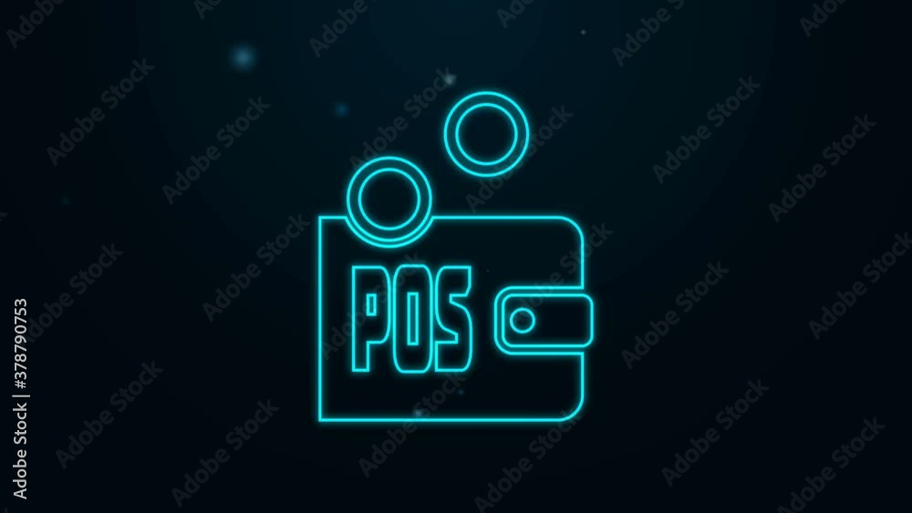Glowing neon line Proof of stake icon isolated on black background. Cryptocurrency economy and finance collection. 4K Video motion graphic animation.