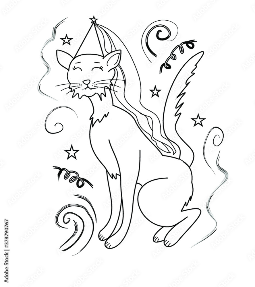 Naklejka premium Fairy cat (bw) pdf