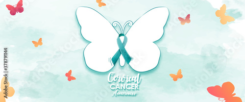 Cervical Cancer Awareness, butterfly web banner for support and health care. Cancer Awareness Month.