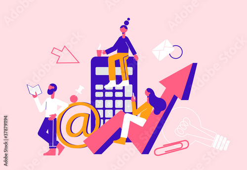 Social media concept. Modern vector minimalistic illustration. Business adviser team.