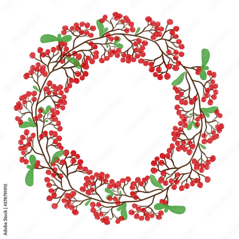 Red Christmas berries on white background