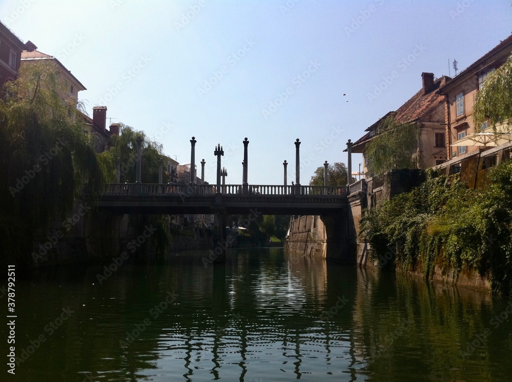 bridge over the river in the old town in ljubljana