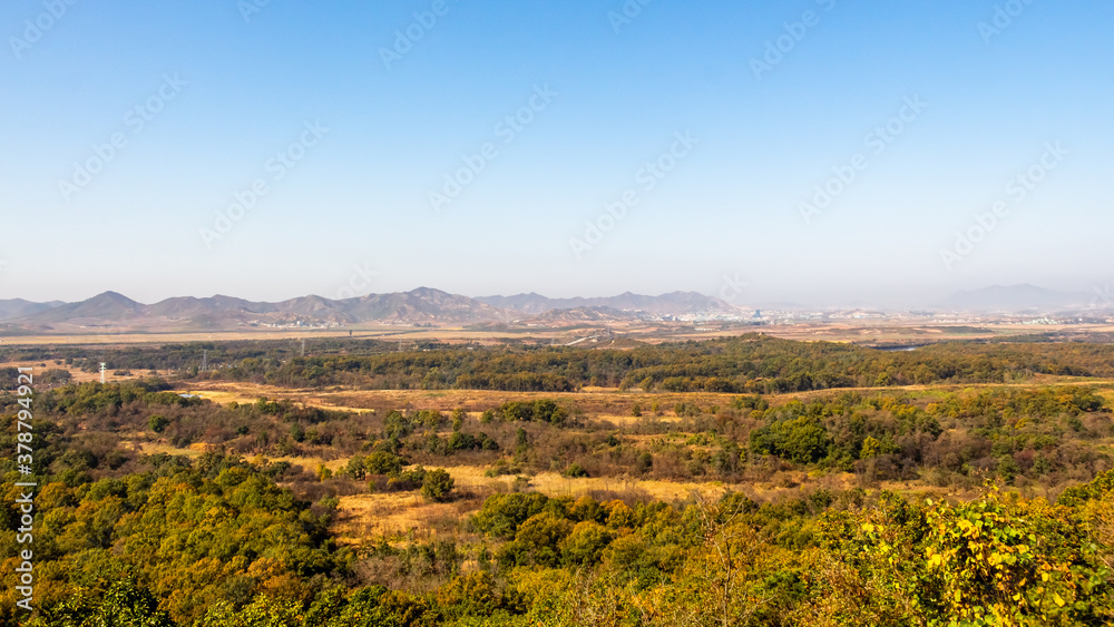 The Korean Demilitarized Zone or DMZ, with North Korea in the distance