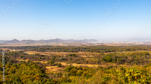 The Korean Demilitarized Zone or DMZ, with North Korea in the distance