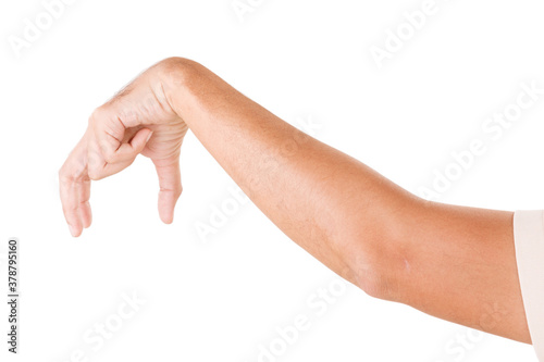 Male asian hand gestures isolated over the white background. Grabing Pose.
