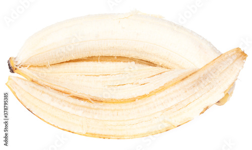 Opened banana pulp. Fruit on a white