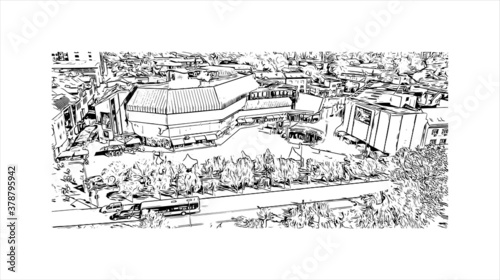Building view with landmark of Banja Luka is the second largest city in Bosnia and Herzegovina. Hand drawn sketch illustration in vector. photo