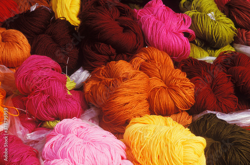 Close-up of wool yarns 