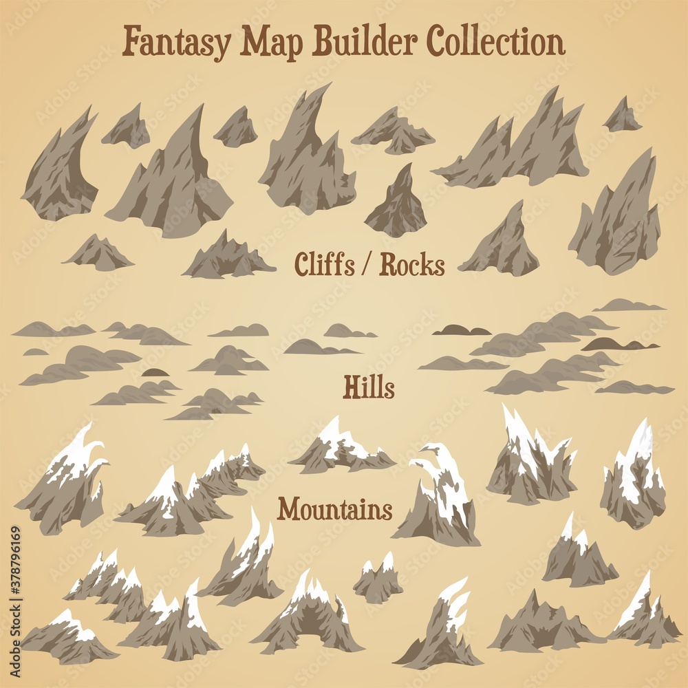 Naklejka premium Map builder illusrations for fantasy and medieval cartography and adventure games