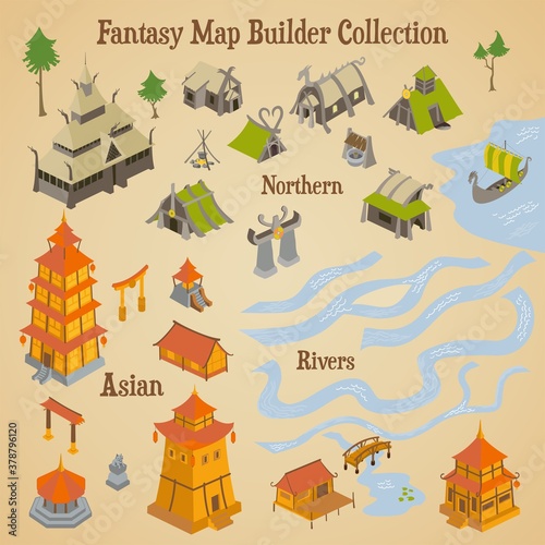 Map builder illusrations for fantasy and medieval cartography and adventure games