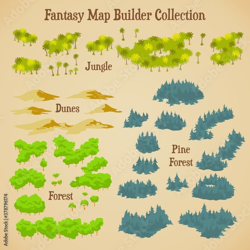Map builder illusrations for fantasy and medieval cartography and adventure games