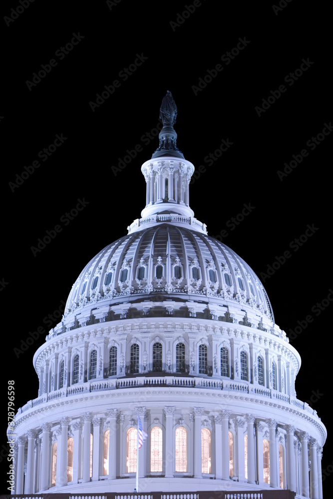 High section view of a government building lit up at night, Capitol Building, Washington DC, USA 