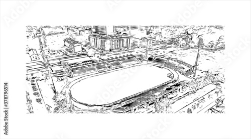 Building view with landmark of Banja Luka is the second largest city in Bosnia and Herzegovina. Hand drawn sketch illustration in vector.