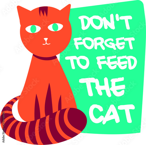 Cute ginger cat with lettering table. Cartoon smiled pet with motivational text banner 