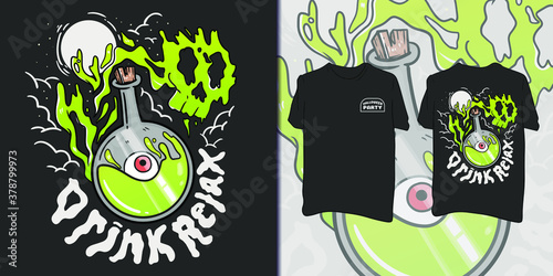 halloween party. poison bottle illustration for t-shirt