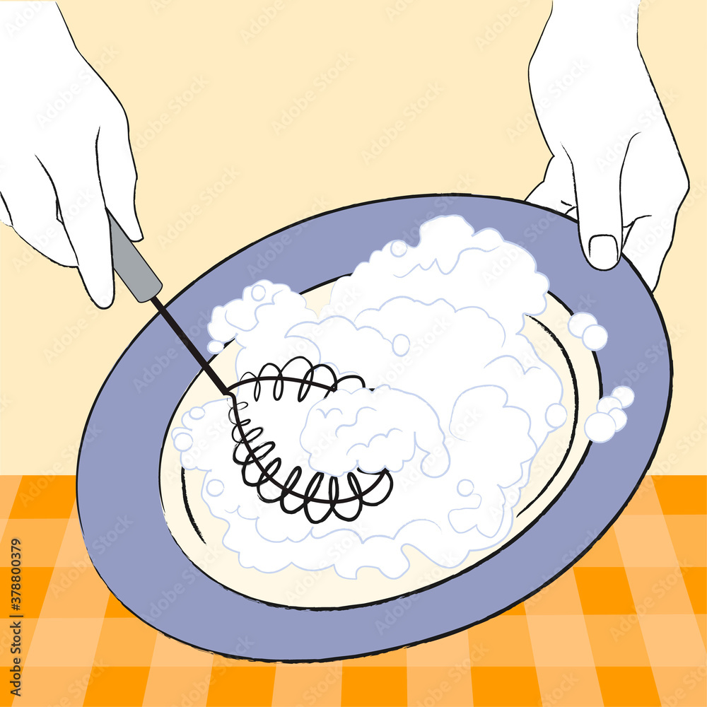 Φωτογραφία Close-up of a person's hands mixing ingredients with a wire whisk