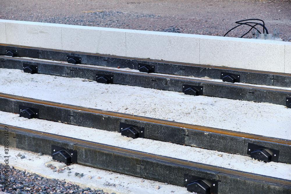 The new light rail tracks are under construction.