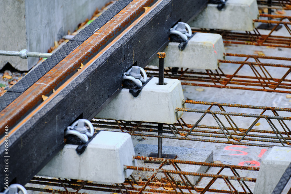 The new light rail tracks are under construction.
