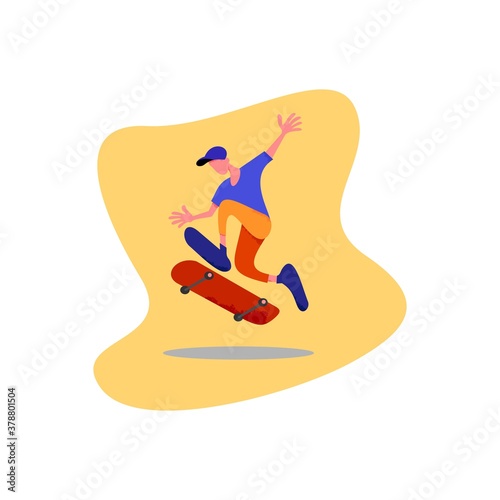 characters skateboarding style skaters jump with board on springboard