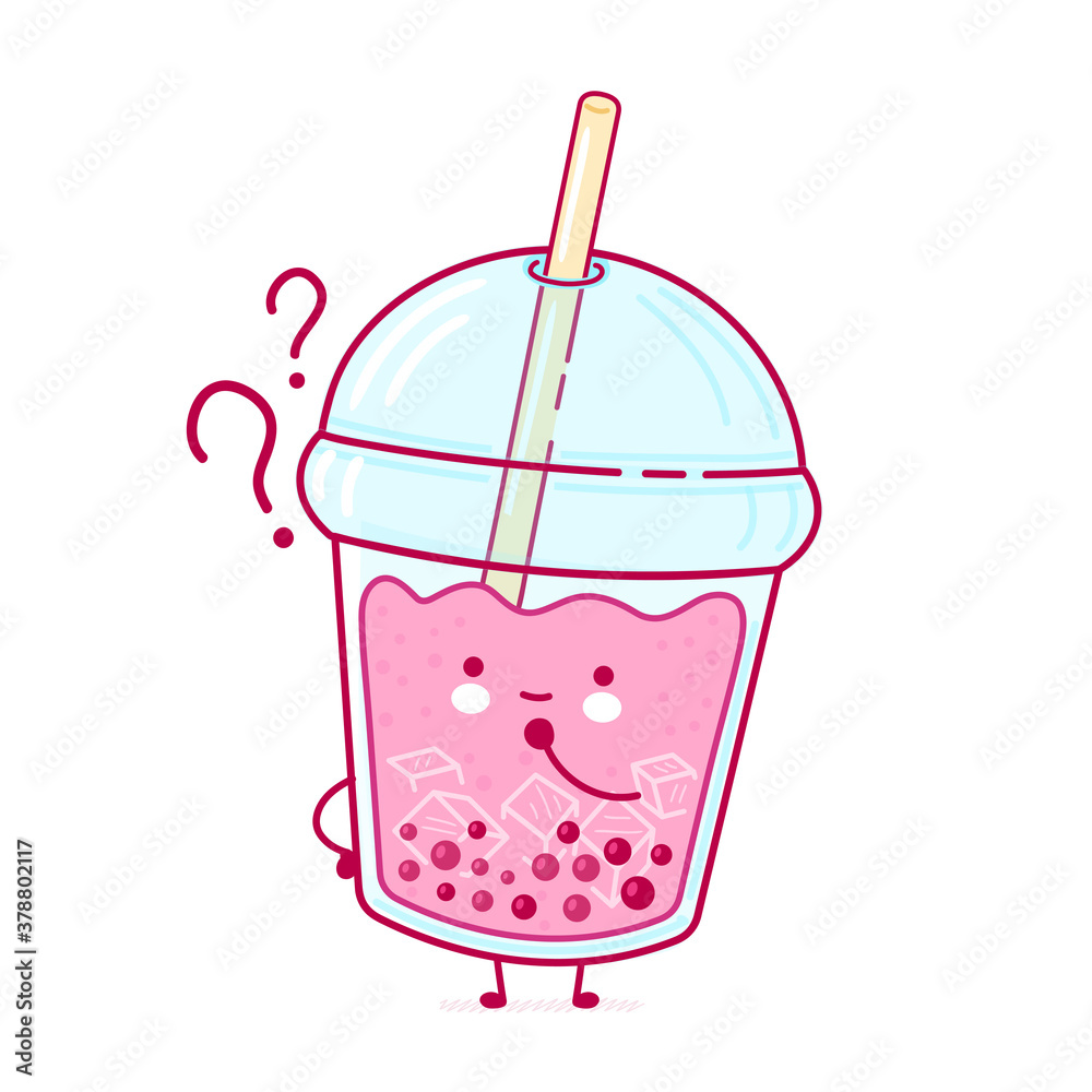 Cute happy bubble tea cup with question mark Cute happy bubble tea cup with question mark