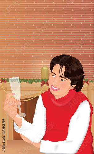Woman holding a glass smiling