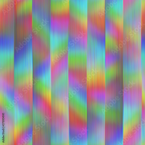 Seamless techno glitch RGB monitor noise rainbow. High quality illustration. Repeat pattern neon spectrum. Futuristic bad signal computer screen failure. Red green and blue distortion blur effect. © NinjaCodeArtist