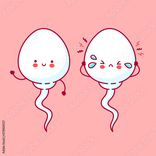 Cute sad sick and happy funny sperm cell