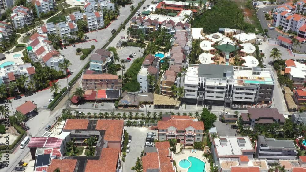 Caribbean city. Aerial view from drone. Travel destinations. Summer vacations. Bavaro. Dominican Republic Caribbean city. Aerial view from drone. Travel destinations. Summer vacations. Bavaro. Dominican Republic