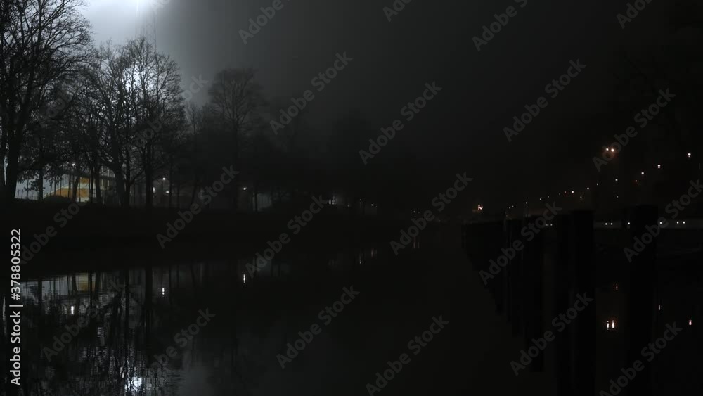 Cinematic view of River Fyrisån in Uppsala at Night Cinematic view of River Fyrisån in Uppsala at Night