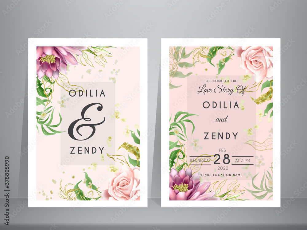 elegant wedding invitation cards with beautiful floral watercolor