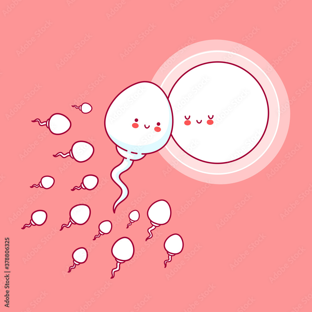 Cute happy funny sperm cell and ovum