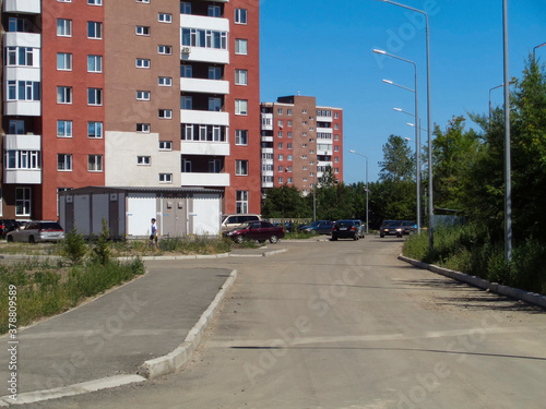 New apartment buildings. Kazakhstan (Ust-Kamenogorsk). New residential area. Bright modern architecture