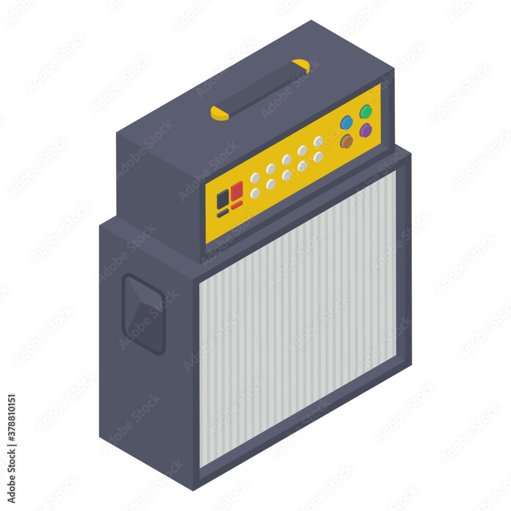 Soundbox equipment concept, guitar amplifier icon in isometric design
Soundbox equipment concept, guitar amplifier icon in isometric design