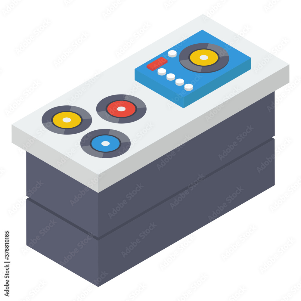 Dj sound media disc, music table icon in isometric design
Dj sound media disc, music table icon in isometric design