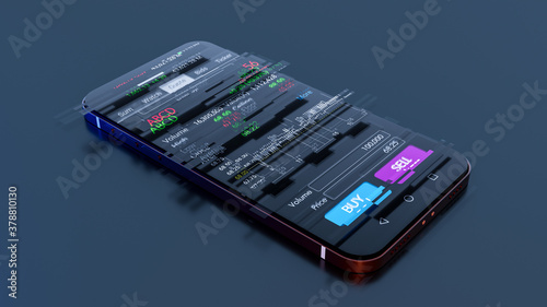 AR glitch effect, Stock Signal, Buy Signal, Sell Signal, Mobile foreign exchange trading - 3d render illustrator