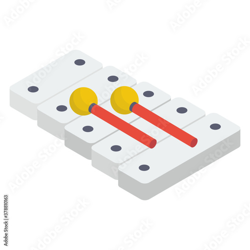 
Percussion xylophone in isometric vector, musical instrument 
