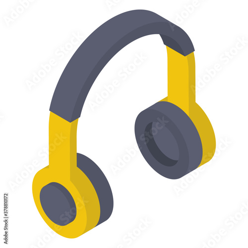 
Listening music equipment, icon of headphones in isometric design.

