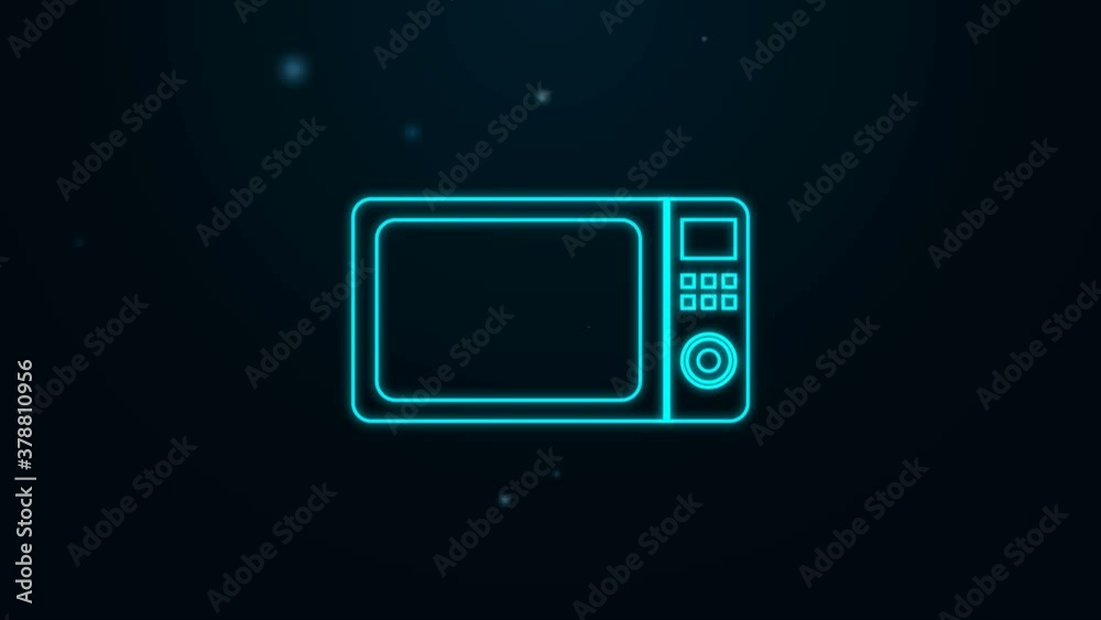 Glowing neon line Microwave oven icon isolated on black background. Home appliances icon.4K Video motion graphic animation. Glowing neon line Microwave oven icon isolated on black background. Home appliances icon.4K Video motion graphic animation.