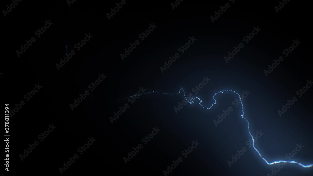 Beautiful Super Slow Motion Lightning Strikes from Skies to Camera. Realistic Thunderbolts Isolated on Black Background with Bright Blue Flashes. Electrical Storm Looped 3d Animation 4k UHD 3840x2160