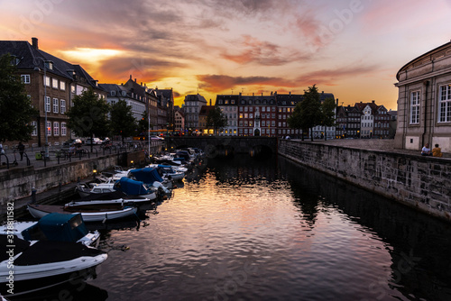 View of Copenhagen at sunset, Denmark photo
