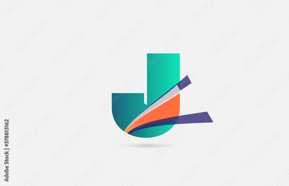 J alphabet letter logo icon template. Creative line design for business and company in green orange colour J alphabet letter logo icon template. Creative line design for business and company in green orange colour