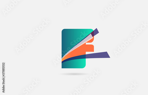F alphabet letter logo icon template. Creative line design for business and company in green orange colour