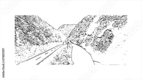 Building view with landmark of Banjaluka is the second largest city in Bosnia. Hand drawn sketch illustration in vector.