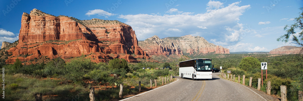 Bus moving on the road, Sedona, Arizona, USA