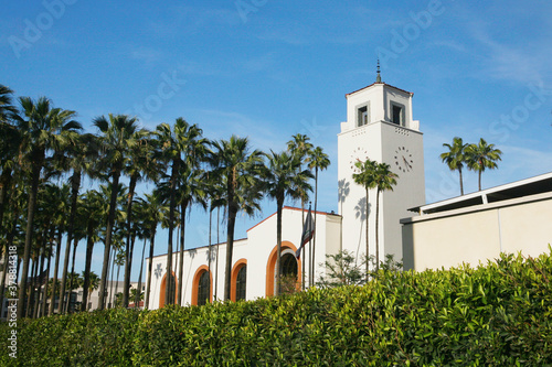 Palm trees outside a railway station, Union Station, Los Angeles, California, USA