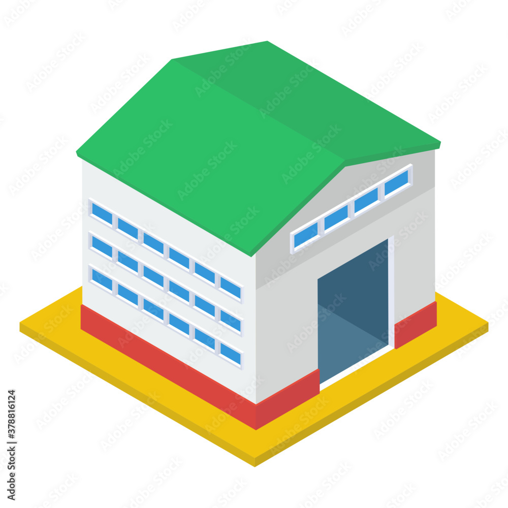 Commercial warehouse building, isometric vector, parcel storage house.
Commercial warehouse building, isometric vector, parcel storage house.