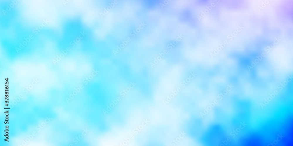 Light Pink, Blue vector backdrop with cumulus. Gradient illustration with colorful sky, clouds. Template for websites.