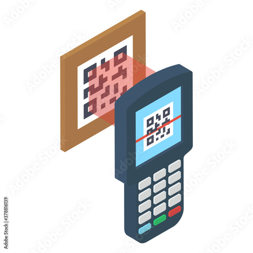 
Trendy isometric style of qr code scanning on white background.
