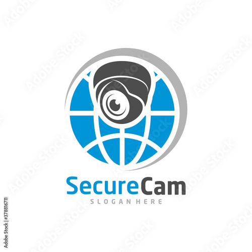 CCTV Camera with World Logo Design Vector Template, Concept Symbol, Icon