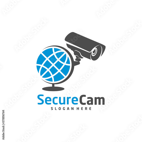 CCTV Camera with World Logo Design Vector Template, Concept Symbol, Icon